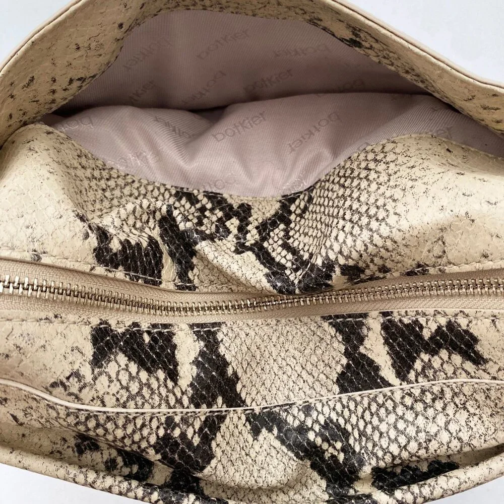 Botkier Python Embossed Leather Hobo Bag Ecru Black Silver Grommet Tassel